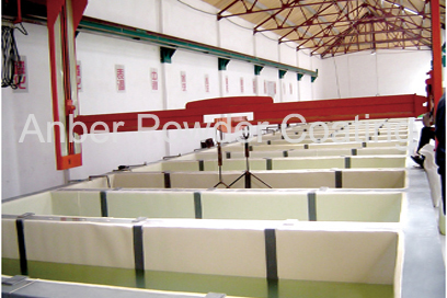 Cement solution tanks with PVC anti-corrosion linings